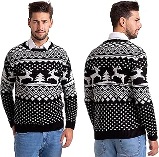 Tricotted sweater with long sleeves and reindeer pattern for men, round neck, Slim S-XXL Christmas sweater.. DIAYTAR NIGERIA brings the market to your screen with thousands of affordable products delivered to your door.