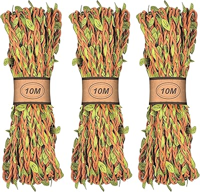 3 x 33 feet artificial vine ribbon with crown of green ivy leaves for decoration of grape leaves, braided polished rope for artificial plants for arts, crafts and weddings (vineyard brown).. DIAYTAR NIGERIA: Nigeria's answer to affordable online shopping with reliable 5-8 day delivery guarantee.