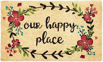 Die Fun Welcome Home Decor Interior/Outdoor Door Carpet in Natural Coconut Fiber, 18 x 30 inches, Our Happy Place.. From Lagos to Kano, DIAYTAR Nigeria delivers across Nigeria in days.