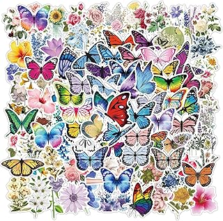 100 aesthetic stickers in cartoon vinyl for water bottle, laptop, children, adolescents, girls, boys and adults (butterflies and flowers).. Shop with purpose and save with DIAYTAR NIGERIA's extensive platform and nationwide delivery service.