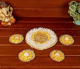 Itiha® Indian Decoration Rangoli Yellow Floral For Wall Decoration, Floil and Table for Christmas and Diwali - 5 Pieces made by hand (30.48 cm).. Get unbeatable value on every order with DIAYTAR Nigeria.
