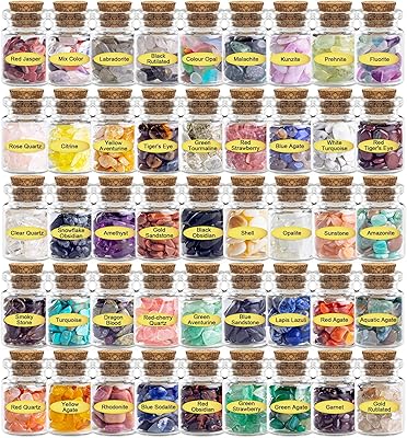 Yovil Set of 45 pieces of different precious stones bottles - healing crystal stones for wicca reiki stones, healing of chakras and magic crystals.. DIAYTAR NIGERIA makes every purchase count with our affordable prices and reliable 5-8 day shipping.
