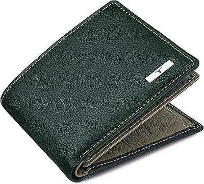 Leather wallet with RFID Kyle blocking for men, green/gray, two -part wallet.. DIAYTAR NIGERIA: The marketplace that brings affordable products to every Nigerian home in under 8 days.