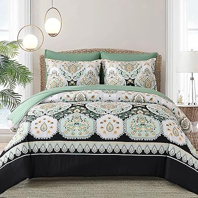 Djy Green King bedroom set, bohemian floral duvet with cashmere pattern with soft microfiber sheets in a bag, full bed set all seasons.. DIAYTAR NIGERIA: Your partner in affordable shopping with nationwide delivery in just 5-8 days.