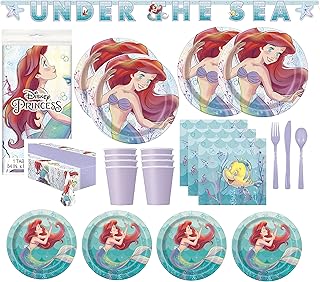 Decorations and birthday plates of the little Ariel siren, cups, table blanket, banner, luxury dishes for 16 guests.. DIAYTAR NIGERIA brings the nation's largest product catalog to your doorstep at prices you'll appreciate.