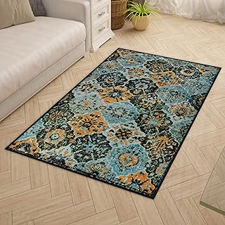 Story@Home Non -slip carpet in medium -haired polyester with ethnic grunge pattern for living room, bedroom and corridor, 1 room (blue and orange, 92 x 60 inches or 36 x 60 inches or 3 x 5 feet).. DIAYTAR NIGERIA delivers on our promise of variety, affordability, and prompt nationwide service.