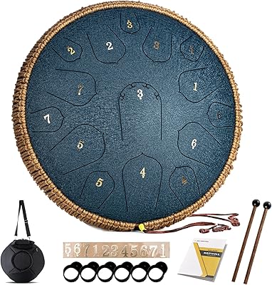 Steel tongue drum - Hopewell Language Drum Instrument 15 notes 14 inch - Hand drums with music book, steel handle drum mallets, Ré Major (Marine).. Experience budget-friendly shopping at DIAYTAR NIGERIA, Nigeria's premier online marketplace with quick delivery.