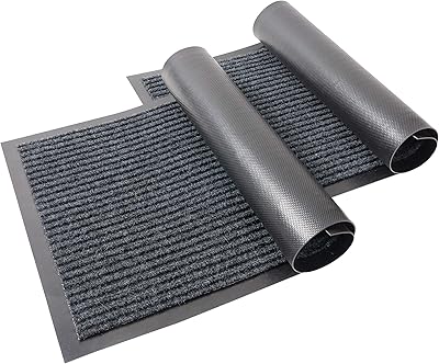 Kaf Home Lot of 2 ribbed beetles | 17 x 30 inches, durable interior and exterior entry mat | Perfect for changing rooms, areas with high traffic, garages, store storefronts and the daily use of the house - Gray Black.. DIAYTAR NIGERIA brings the nation's largest product catalog to your doorstep at prices you'll appreciate.