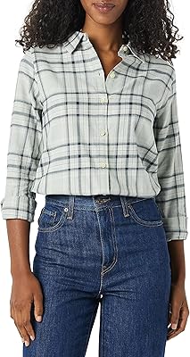Light flannel shirt with long sleeve tiles and classic Amazon Essentials cut for women, gray, shaded/checkered, size M.. DIAYTAR NIGERIA: Creating access to affordable products for every Nigerian with our swift delivery service.