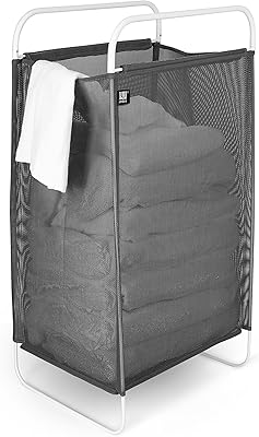 Umbra cinch linen basket with removable net bag for easy cleaning and flexible and light frame for transport, gray/white.. DIAYTAR NIGERIA promises affordability and variety with every purchase, delivered in 5-8 days.