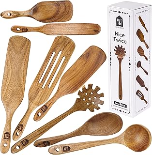 Nice Twice Kitchen Set - Set of 8 Spatulas in Natural Acacia Wood - Wooden Wood Kitchen Battery Resistant Heat to stir and mix.. Shop electronics, clothes, and everything in between on DIAYTAR Nigeria.