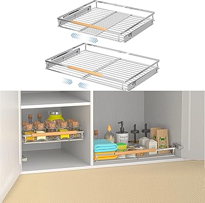 Organizer of extendable and retractable cabinet drawer, 16.3 ~ 26.3 "L x 17" P, robust cupboard organizer for storage, stretch shelves for kitchen cabinets, chrome finish (2) package).. Explore a world of choices with DIAYTAR NIGERIA's vast catalog and budget-friendly nationwide shipping.