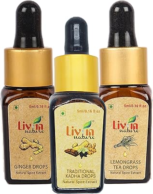 Liv-in Nature Lemongrass, Kadha and Ginger (Adarak) High Concentration Gift Box 2 Drops of Health | natural herbs extract | Without additives without preservatives | 150 drops x 3 | 5 ml (3) package.. Shop without limits at DIAYTAR NIGERIA and receive your purchases at budget prices within the week.