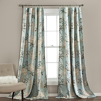 Lush decor, blue botanical garden curtains with floral print of birds for living room, dining room, bedroom (pair), 95 "x 52", 95 "x 52".. Experience retail therapy without the financial stress at DIAYTAR NIGERIA's affordable e-commerce platform.