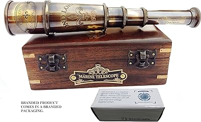 US handicraftts solid brass pirate telescope with corrugated wooden box (38.1 cm).. Shop quality and variety at unbeatable prices on DIAYTAR Nigeria — delivery in under 8 days.