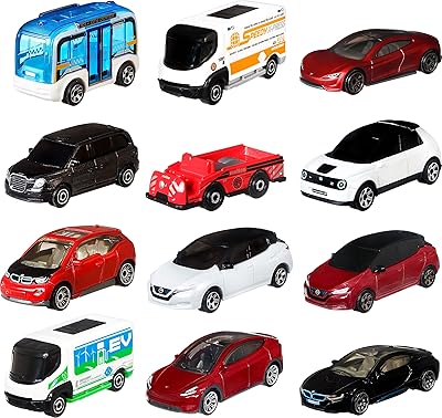 MatchBox - Set of 12 electric cars and trucks molded under MBX pressure, plastic packaging, children's toy from 3 years old, HGW60.. DIAYTAR NIGERIA: Bringing quality products to your doorstep at prices that won't break the bank.