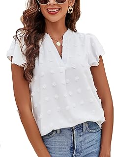 Kaylove relaxed blouse for women with V -neck and ruffle sleeves, white.. DIAYTAR NIGERIA: Where smart shoppers find everything they need at prices they can afford.