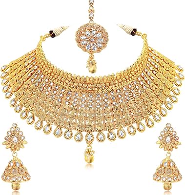 Kundan wedding jewelry set exclusive gold plated for women, set of necklaces (N73395) from Sukhi.. DIAYTAR Nigeria: Discover more, spend less, and enjoy delivery within 5–8 days.
