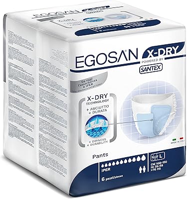 EGOSAN adult incontinence underwear with 8-hour protection with ultra absorbent disposable underwear x-dry for men and women (size L, package of 6).. Experience retail satisfaction with DIAYTAR NIGERIA's comprehensive platform and prompt shipping service.