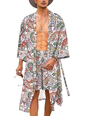 Light light kimono bathrobe for men for men with Japanese shorts, 3/4 sleeves, long relaxed dresses open on the front with belt.. Get top brands at bottom prices, only on DIAYTAR Nigeria.
