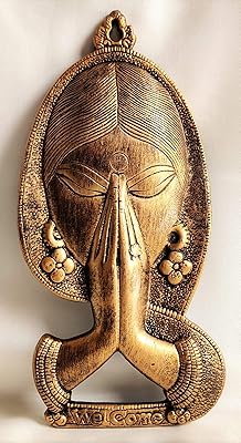 Welcome namaste by akriti religious wall decoration in brass metal, wall decoration to hang metal for entrance (14 x 2 x 28 cm, ancient).. DIAYTAR NIGERIA brings the joy of affordable shopping to your fingertips with delivery in less than 8 days.
