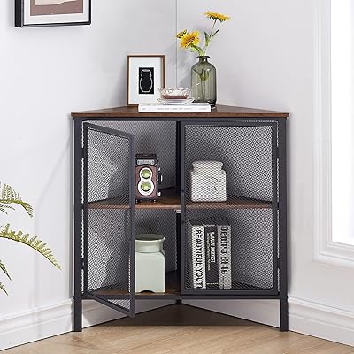 Viselo wooden corner storage cabinet, on a standing organizer for small spaces in the living room/bedroom/corridor/kitchen, 2 wire doors, brown.. Quick delivery. Quality products. Great deals. That’s DIAYTAR Nigeria.