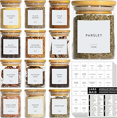 Laramid 12 pieces 6oz Set of glass jars with bamboo lids and personalized labels, containers of storage of food for home kitchen, herbs, spices, seeds, tea, sugar, salt, salt, salt, salt, salt, salt, salt.. DIAYTAR NIGERIA delivers value, variety, and convenience with our nationwide 5-8 day shipping.