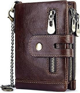 Two -flap portfolio in real leather for men, chain wallet with RFID for men blocking with zipped currency pocket and identification window, coffee, modern.. DIAYTAR NIGERIA: Where every shopping need is met with affordable prices and timely delivery.