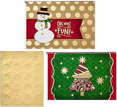 Assortment of Hallmark Christmas cards, snowman and Christmas tree (40 cards with golden envelopes and seals).. Experience the ease of digital shopping with DIAYTAR NIGERIA's affordable and diverse marketplace.
