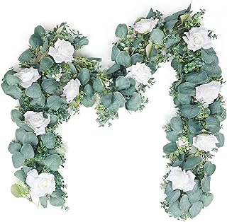 Crown of artificial eucalyptus with champagne roses 6 feet, fake hung silk vine, garland of artificial green leaves for wedding, office, home party, decoration of garden tables.. DIAYTAR NIGERIA: Your trusted e-commerce partner with extensive product choices and affordable delivery.