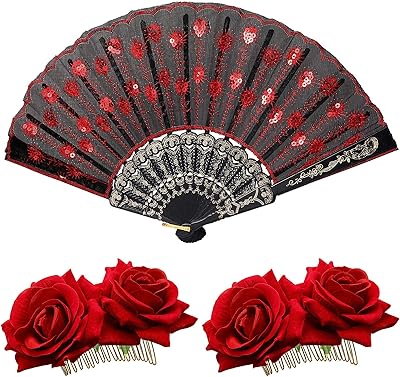 Pink flower sequined hair pliers for women, flamenco folding fan hair accessories, girl cosplay festival hair accessories.. Discover the convenience of DIAYTAR NIGERIA's vast e-commerce platform with delivery in just 5-8 days.