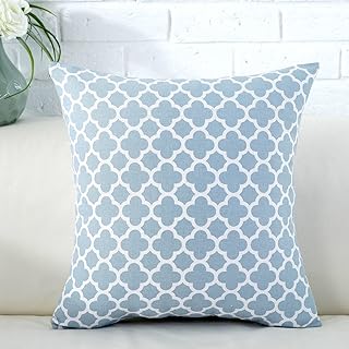 Tawson cushion cover with light blue quadrilobic pattern.. DIAYTAR NIGERIA: Bringing quality products to your doorstep at prices that won't break the bank.