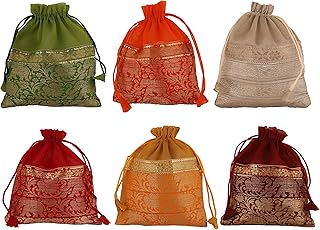 Touchstone Lot of 6 magnificent cord bags in traditional Indian Cashmere fabric for wedding gifts, jewelry packaging, wedding party gifts, matching colors, set of 6 for women.. DIAYTAR NIGERIA puts thousands of products at your fingertips with affordable prices and delivery within a week.