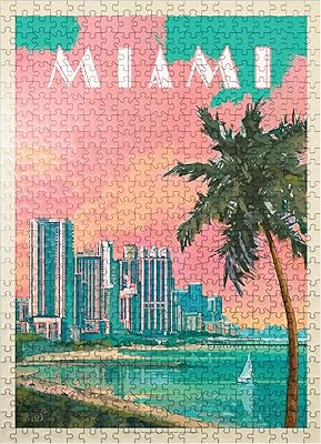 Miami, FL: South Beach, Vintage poster - Premium puzzle of 500 pieces for adults.. No hassle, just shopping — DIAYTAR Nigeria delivers in under 8 days.