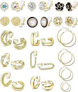 16 pairs of clip earrings for 14 -carat gold plated women, thick creole earrings without piercing, set of false earrings, metal, cubic zirconia.. Transform how you shop with DIAYTAR NIGERIA's vast selection and budget-friendly delivery options.