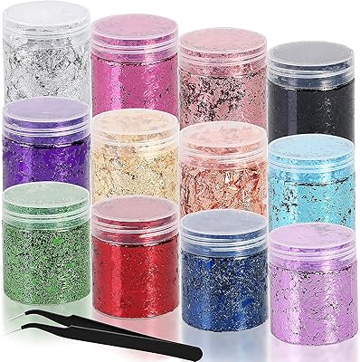 Epoxy resin in gold leaf, 12 colors of metal paint sheets with epilate pliers for resin crafts, nail decoration, artistic painting.. Shop with confidence on DIAYTAR Nigeria — quality products and timely delivery.