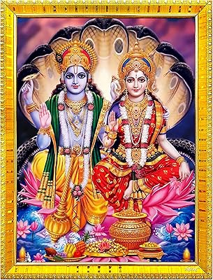 Zigzag photo frame of the Lord Lakshmi Narayan/Lord Vishnu with Lakshmi Mata for wall/table/Puja room (7 x 9 inch, acrylic glass) golden.. DIAYTAR NIGERIA: Empowering Nigerians with access to affordable products and reliable 5-8 day delivery.