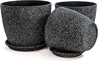 VGROW interior plant pots - Set of 3 contemporary plastic plants with saucers - L 23 cm (9 ") M 20 cm (8") Small 18 cm (7 ") - Small spotted finish (black).. DIAYTAR NIGERIA: Where every Nigerian finds what they need at prices they can afford, delivered promptly.