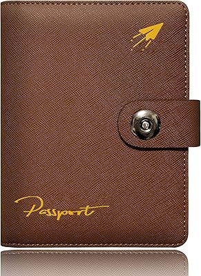 Leather travel portfolio passport holder - passport cover blocking RFID with magnetic button (brown).. DIAYTAR NIGERIA: Your one-stop e-commerce destination with affordable prices and nationwide delivery in 5-8 days.