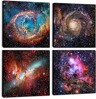 Art Galaxy Wall Mural Printed on canvas with Wooden Frame 12 "X 12" X 4 Panels/Set of Star Design of the Modern Extra-Atmospheric Space for Home Wall Decoration.. DIAYTAR NIGERIA delivers more than products - we deliver affordable shopping satisfaction nationwide.