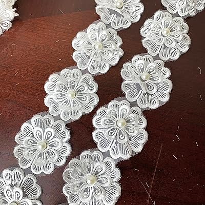 Lace ribbon embroidered with 2 meters pearls (approximately 36 pieces) for DIY wedding dresses to sew 2 inches - white.. No stress, no delays — DIAYTAR Nigeria is your trusted shopping partner.