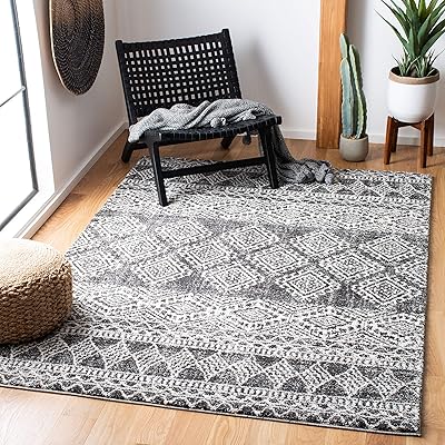 Safavieh Tunisie Tun734Z Moroccan tribal collection, resistant to discoloration and stains, for living room and bedroom, 8 "x 10", black/ivory.. DIAYTAR NIGERIA combines the largest product selection with affordable prices and reliable delivery.