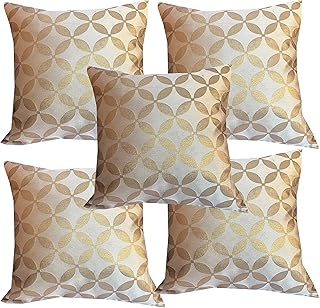 Doupian cushion covers in multicolored jacquard pink parrot with jari doré (18 x 18 inches) - Lot of 5.. Discover more ways to save — every day on DIAYTAR Nigeria.