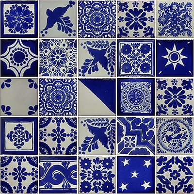 Color way tradition 25 pieces of talavera Mexican hand painted 2 "x 2" white and blue.. DIAYTAR NIGERIA: Where smart shoppers find everything they need at prices they can afford.