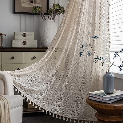 Seitapeak 96 "Transparent Curtain in Crochet Style Bohemian Window Curtain.. Shop with purpose at DIAYTAR NIGERIA and receive your purchases at unbeatable prices within the week.