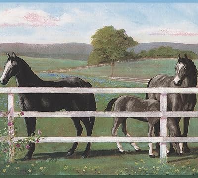 Classic black horse wallpaper behind a white fence, 15 'x 9' roll.. Shop with purpose at DIAYTAR NIGERIA and discover a world of products at budget-friendly prices.