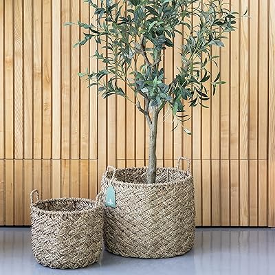 Utopia. Basket in natural sea rod woven by handed with handle, perfect for storage of flower pots, interior and outdoor decoration, bohemian interior decoration, size l.. Enjoy low prices, wide selections, and reliable delivery with DIAYTAR Nigeria.