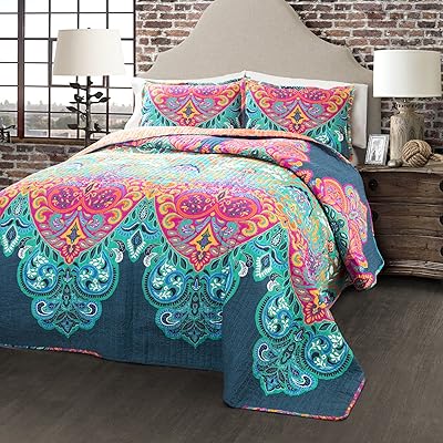 Lush Decor Boho Chic Reversible Bed set, Double/Queen Size, Turquoise/Navy Blue.. Shop with ease at DIAYTAR NIGERIA and enjoy our extensive product range delivered at affordable rates.