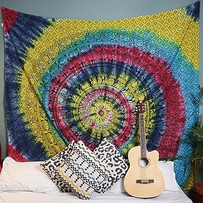 Handcrafted wall tapestry - Mandala aesthetic to hang on the Indian Psychedelic Bohemian Hippie Wall for Living Room and House - Multi Color - 84 x 90 inches.. Affordable luxury and fast service — only on DIAYTAR Nigeria.