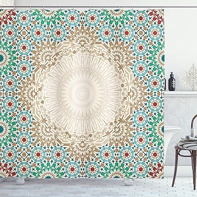 Moroccan shower curtain by motif of backdrop in an artistic ottoman mosaic with patterns.. Make every purchase count with DIAYTAR Nigeria — shop smart, shop fast.